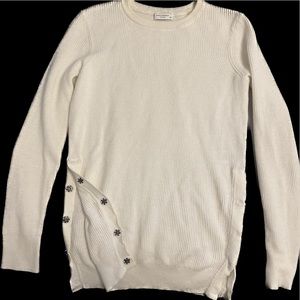 Equipment ribbed crew neck cotton/cashmere blend; side snap; cream sweater-small